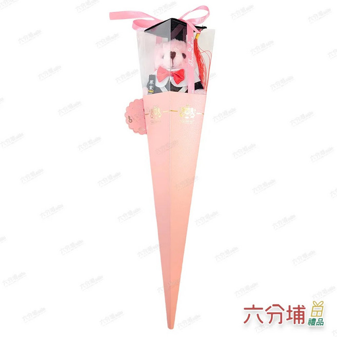 六分埔 畢業泰迪熊 甜筒花束 41公分, 粉色畢業熊+粉盒, 1件