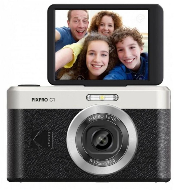 KODAK PIXPRO C1 數位相機 180度翻轉螢幕, 黑色,不須加購