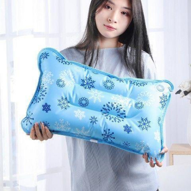 注水冰枕 成人夏季午睡涼感透氣水枕頭, 天藍, 兩用枕55*35天藍雪花(成人)