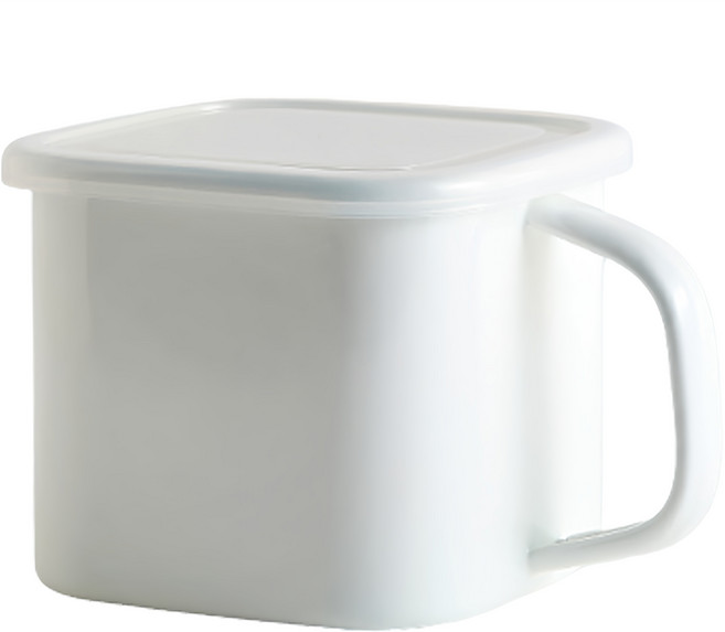 方形搪瓷琺瑯杯 白色 IH感應爐適用, 13.5cm, 1個