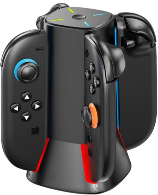 NS2 Switch Joy-Con 手把充電座 同時充電4支 LED指示燈 RGB燈光 自動斷電, 1個, 站立款