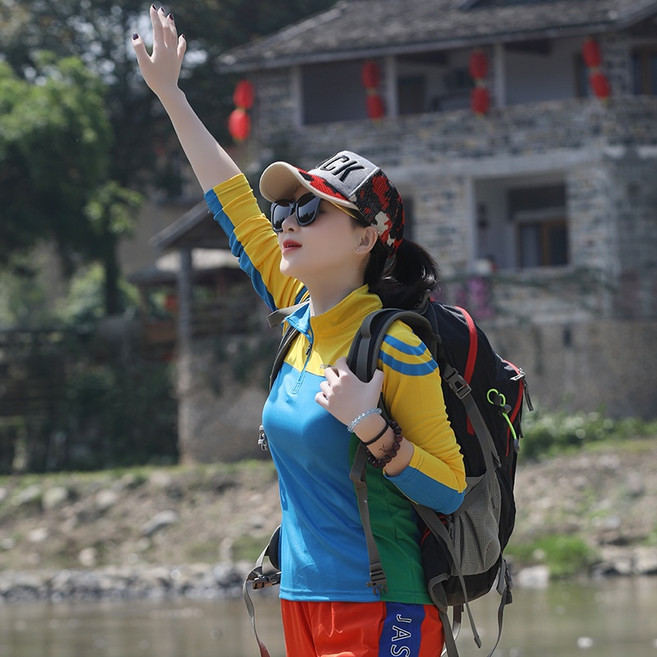 女登山長袖機能衣 戶外休閒長袖 排汗衫 登山衣 速乾T恤 透氣立領 防曬衣
