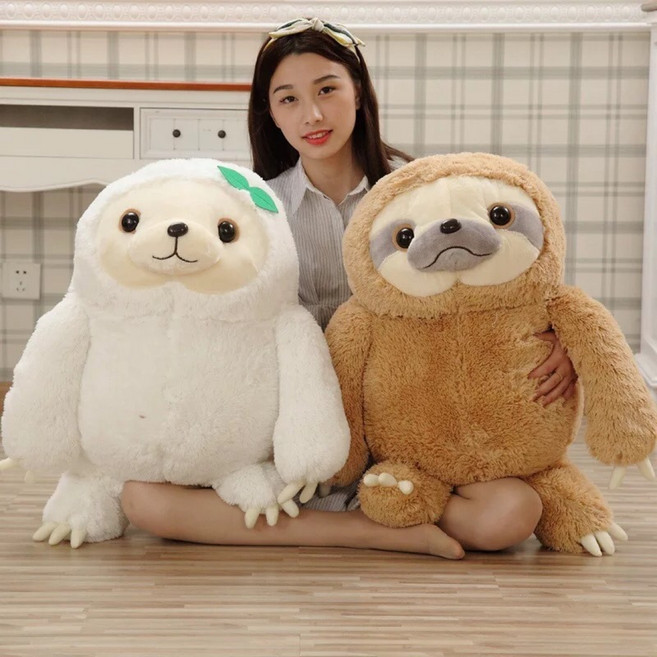可愛樹懶抱枕 毛絨玩具 創意仿真造型 聖誕節禮物 靠腰 擺件 裝飾 生日情人節, 白色40