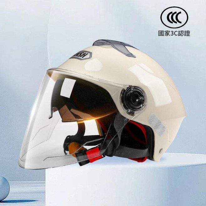 WSH 機車安全帽 雙鏡設計, 3C X1雙鏡鋼琴白 高畫質鏡片