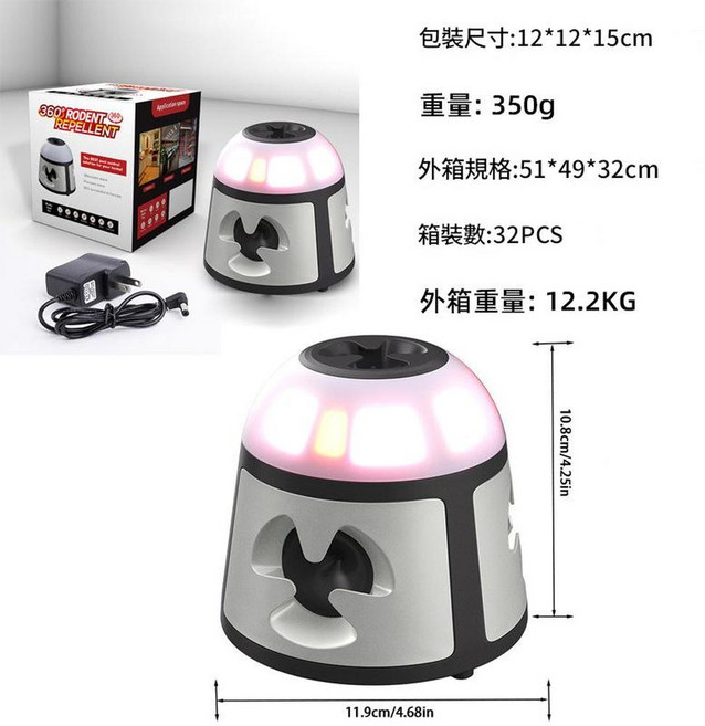 360° 智慧驅鼠器 600m² 大範圍, 驅鼠器 美規, 1個