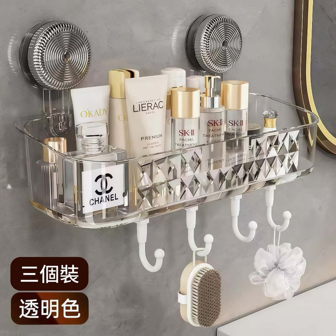 吸盤式壁掛置物架 旋轉收納架 浴室洗漱臺置物架, 1個, 巨划算透明色*3立省96塊!,超強承重-通風瀝水-秒裝秒用隔日達, 透明色