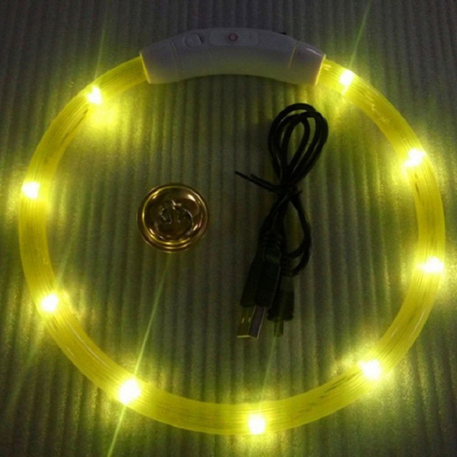 USB寵物發光項圈 寵物LED項圈/狗狗項圈/寵物發光項圈/LED項圈/發亮項圈/狗狗項圈/寵物項圈, 黃 S, 1個