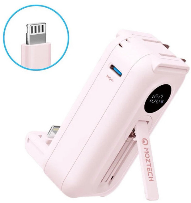 MOZTECH 墨子科技 太空艙行動電源 5000mAh 快充電池救星 口袋迷你設計, 【Lightning】櫻花粉