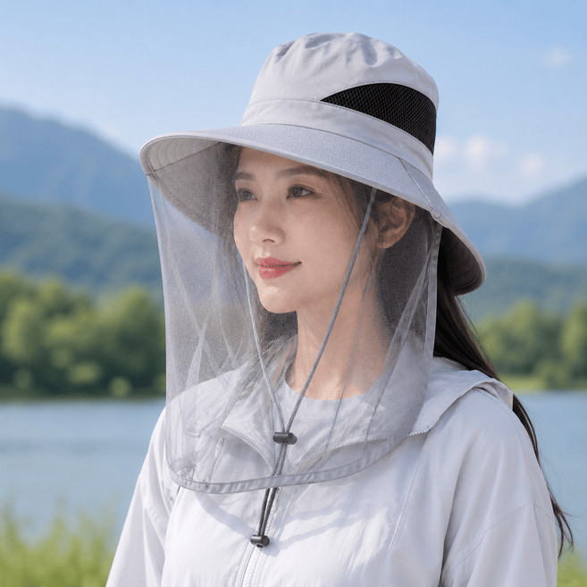 防蚊帽網 登山帽 網紗戶外防蚊, 淺灰色【網紗速幹款】,可調節, 1個