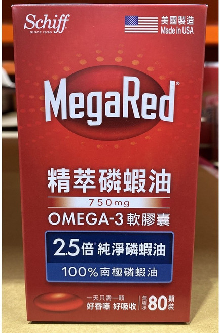 Schiff MegaRed 精萃磷蝦油 Omega-3 軟膠囊 750mg 80粒, 1個, 80顆