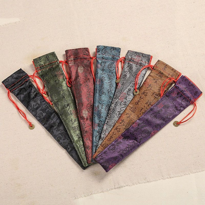 絲錦緞手工扇套 銅錢裝飾扇袋, 黑色,7-8寸適用, 1個