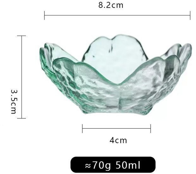 櫻花造型玻璃小碟 醬料碟 味碟 盆栽器皿 居家餐桌適用, 1個, 透明櫻花(漸層綠)