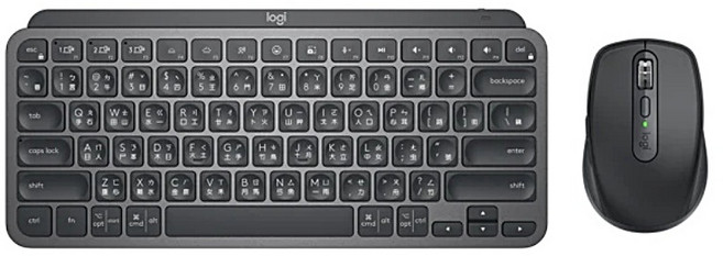 Logitech 羅技 石墨黑 MX KEYS MINI COMBO 無線智能鍵盤滑鼠組, 黑色, 無數字鍵盤