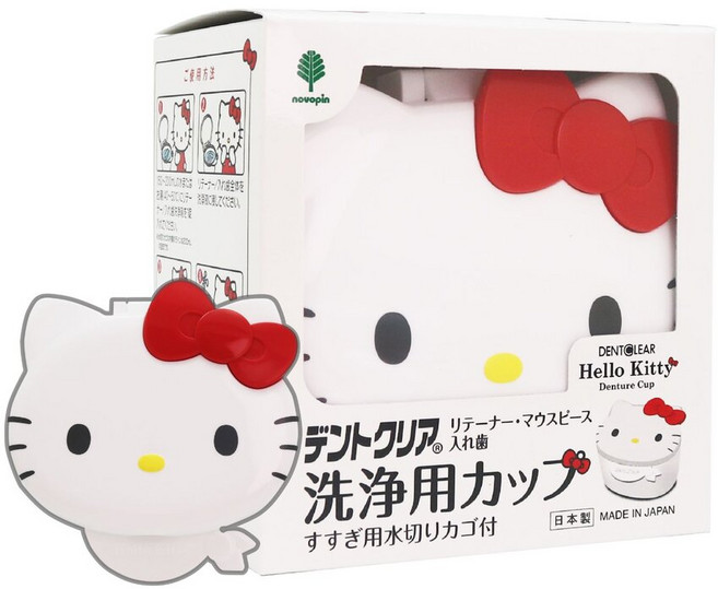 Hello Kitty 假牙清潔專用盒 400ml 白大臉款4971902071602, 1個, 1個裝