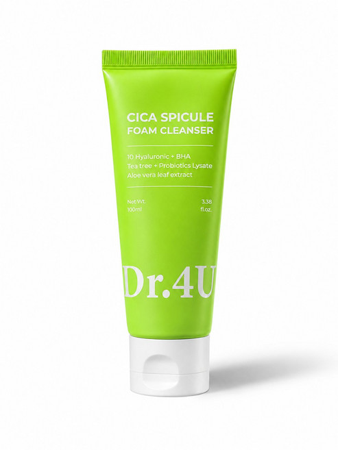 Dr.4U 積雪草微針煥膚潔顏乳 10重玻尿酸 BHA 茶樹 益生菌 蘆薈葉萃取, 1個, 100ml