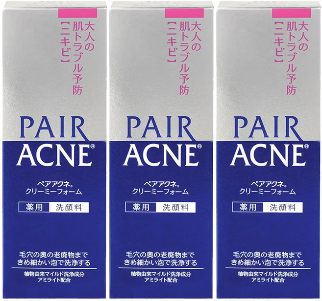 PAIR 沛醫亞 淨痘調理洗面乳 成人痘預防 細緻泡沫深層清潔毛孔, 80g, 3個