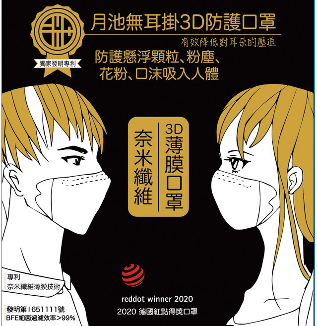 紅點專利 黏貼式口罩 3D立體口罩 月池口罩, 白色(3入/包), 1個