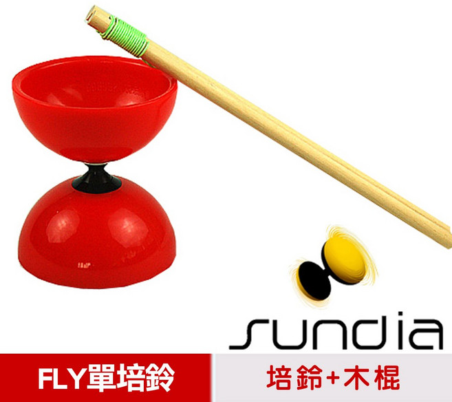 SUNDIA 台灣製造 FLY 長軸培鈴扯鈴 附木棍 扯鈴專用繩, 紅色, 1個