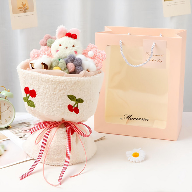 MORIANN 絨毛玩偶造型花束, 櫻桃小白兔, 1個