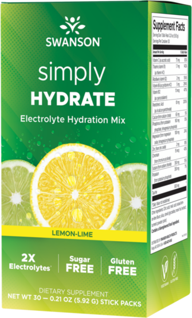 Swanson 斯旺森 Simply Hydrate電解質沖泡飲 檸檬萊姆風味 30條入, 1盒