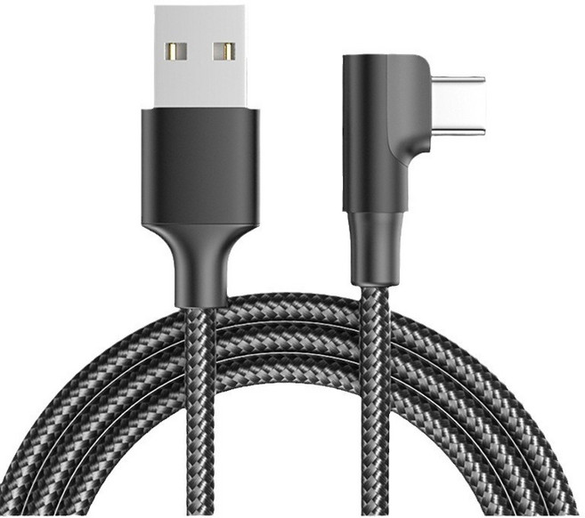 66W 快充充電線 USB to Type-C 90度彎頭 尼龍編織線, Type-C尼龍編織-彎頭-黑色, 1個, 3m