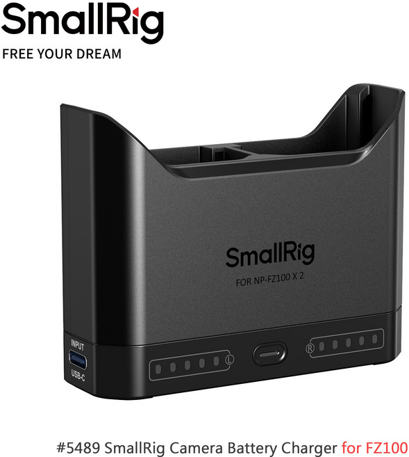 SmallRig NP-FZ100 雙電池充電器 LED指示燈顯示充電狀態 USB-C快速充電 輕巧便攜攝影配件, 1個, 5489