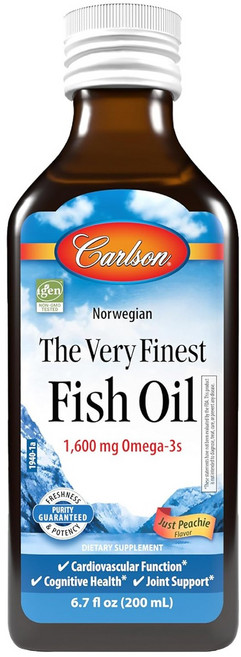Carlson 挪威頂級魚油 1 600毫克 純桃口味, 1個, 200ml
