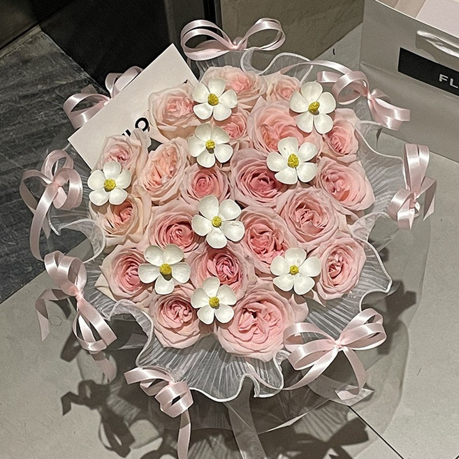 網紅款小香風永生花束 仿真香皂玫瑰生日送禮首選, 1件, 宴棠19朵混搭玫瑰:如圖所示