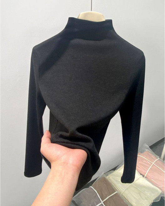 【OniWear】輕保暖半高領保暖打底上衣 保暖長袖 修身顯瘦, 黑色,XL