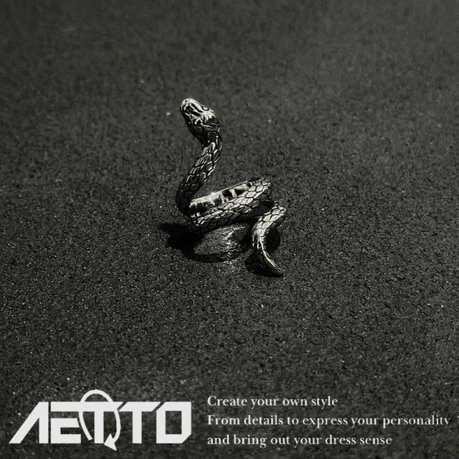 AETTO 單頭蛇戒指 鈦鋼復古嘻哈個性戒指 男女潮流飾品