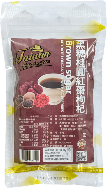 台灣小糧口 黑糖桂圓紅棗枸杞茶, 140g, 1個