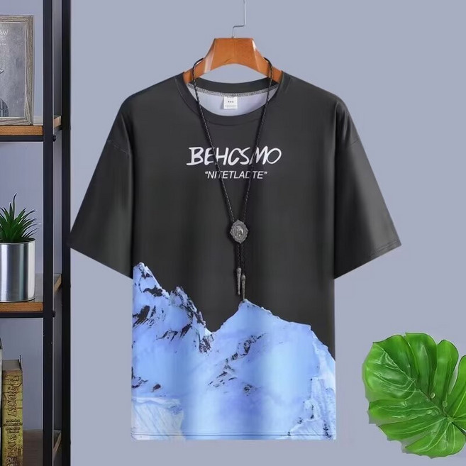 短袖T恤男【M-8XL】漸變色設計感冰絲夏季薄款 大尺碼300斤可穿 透氣速乾打底衫休閒