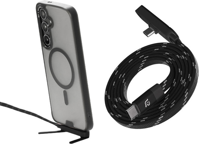 【GS 3C】亞果元素 iLinio 磁吸自動收線 USB-C 100W 快速充電線 可當支架 L型 充電傳輸線 扁線 編織 不打結, 黑色, 1個, 120cm