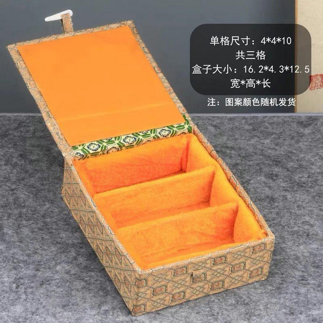 印章盒 收納盒 單個三格錦盒 中國風書法章, 可以裝三個 4*13cm 印章盒, 1個