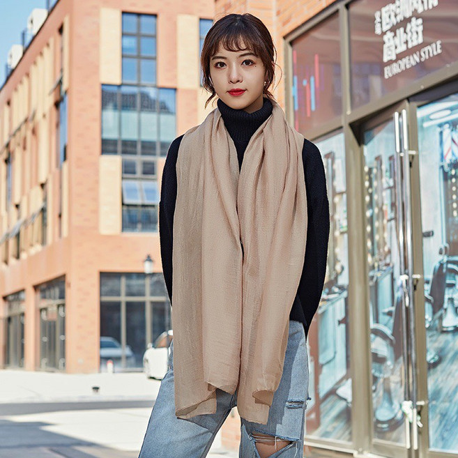 H&M 純色棉麻圍巾披肩 多色選擇 四季百搭 輕柔舒適