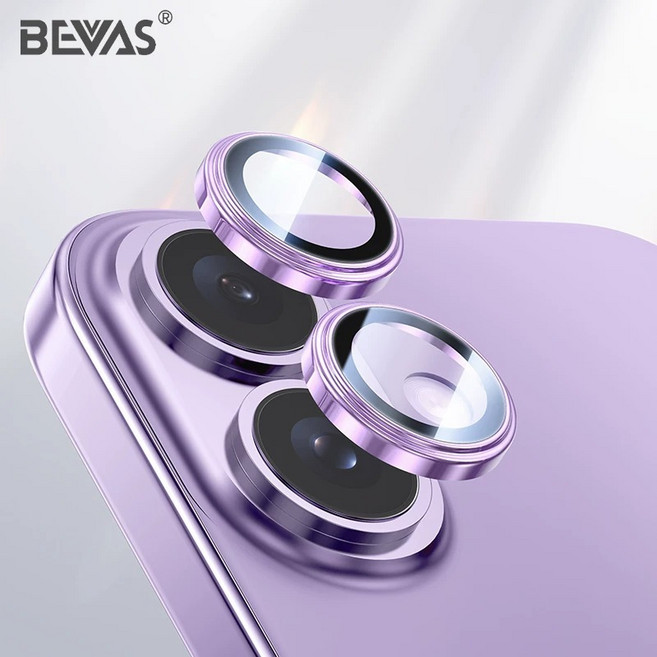 BEVAS 康寧鏡頭貼 適用於 iPhone 17 16 15 14 13 Pro Max Plus 鏡頭膜 鏡頭框, 淺紫(2入),iP17/iP16/iP16Plus共用, 1個