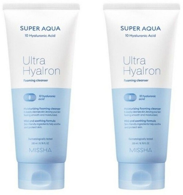 미샤 수퍼 아쿠아 울트라 히알론 클렌징 폼 200ml 2개 (청소포30매 1팩 발송), 200g