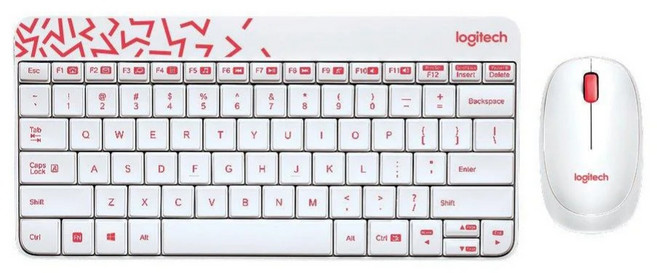 Logitech 羅技 MK240 NANO 無線鍵盤滑鼠組 白色/紅邊 防濺 耐用設計 公司貨, 無數字鍵盤
