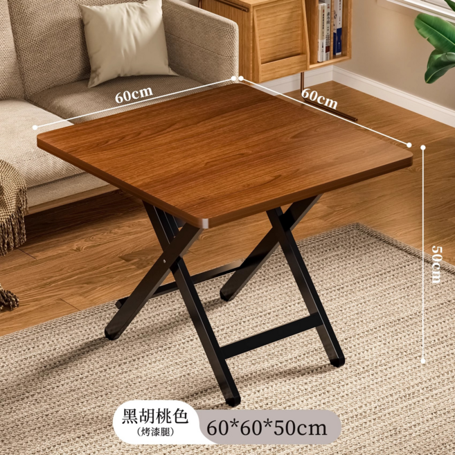 摺疊方桌 正方形餐桌 小戶型適用 簡易飯桌, 【升级款】黑胡桃色60*60*50【加厚桌面-黑烤漆腿】, 1