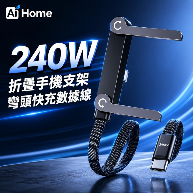 Aj Home 折疊手機支架充電傳輸線 90度彎頭設計 Type-C 轉 Lightning, 1個, Type-C 轉 Type-C