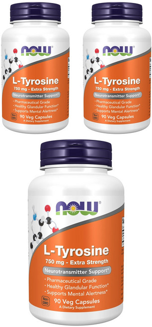 NOW Foods 左旋酪胺酸750mg素食膠囊, 90顆, 3罐