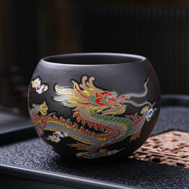 超值 遇熱變色紫砂茶杯變色杯功夫茶具品茗杯 副廠商品, 1個, 60度以上熱水圖案變色 虧米限售 售完即,變色紫砂龍蛋杯 單龍 120毫升, 遇熱變色, 單龍