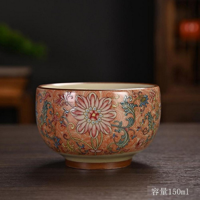 汝窯琺瑯彩開片主人杯茶杯 陶瓷禮品, 紅萬花禪定杯150ml 80 - 170ml, 1個