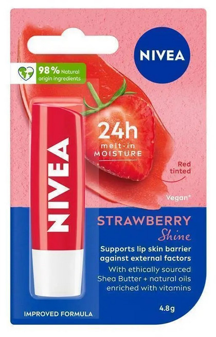 NIVEA 妮維雅 維他命E光澤潤唇膏 滋潤護唇, 1個, 草莓