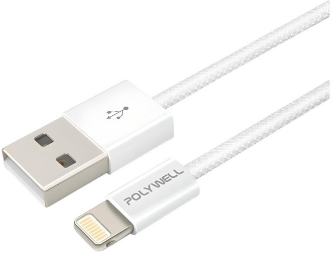 POLYWELL PD編織充電線 Type-C to Lightning, 1個, 20cm, USB to L 充電線【白色】