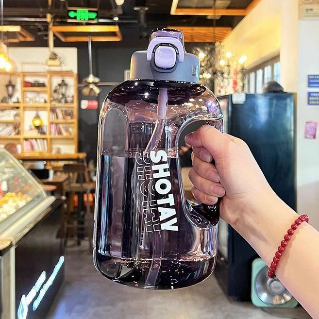 SHOTAV 運動健身大容量水壺 2000ml 便攜耐用塑料水杯, 桃夭紫, 1個, 1500ml