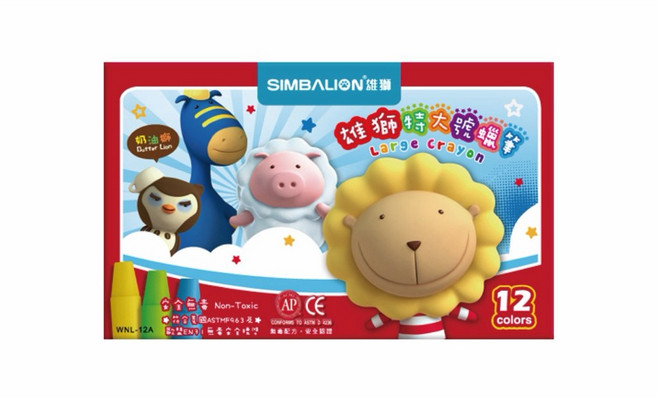 SIMBALION 雄獅 巨無霸蠟筆 12色, 1個