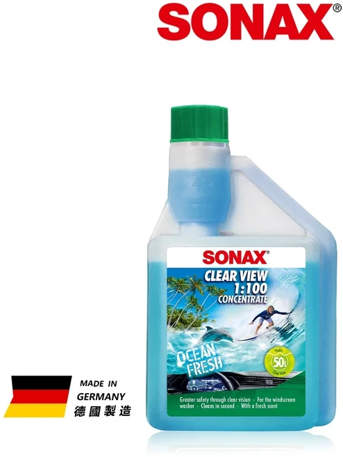 SONAX 除油膜雨刷精 100倍濃縮 海洋清心 玻璃清潔 防雨刷跳動 德國進口, 1, 500ml