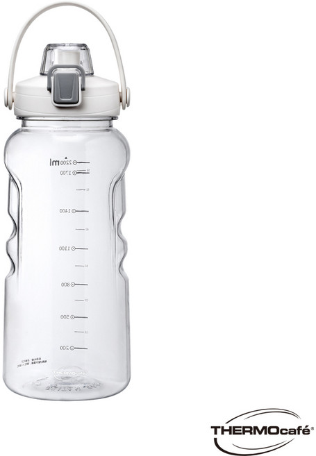 THERMOcafe凱菲 可提式彈蓋直飲隨手瓶 2200ml TCTB-2200 大容量 耐用透明, 清新白, 1個