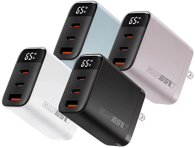 WePhone 氮化鎵65W 三孔充電器 智能充電顯示 摺疊插頭 PD3.0, 天空藍, 1個
